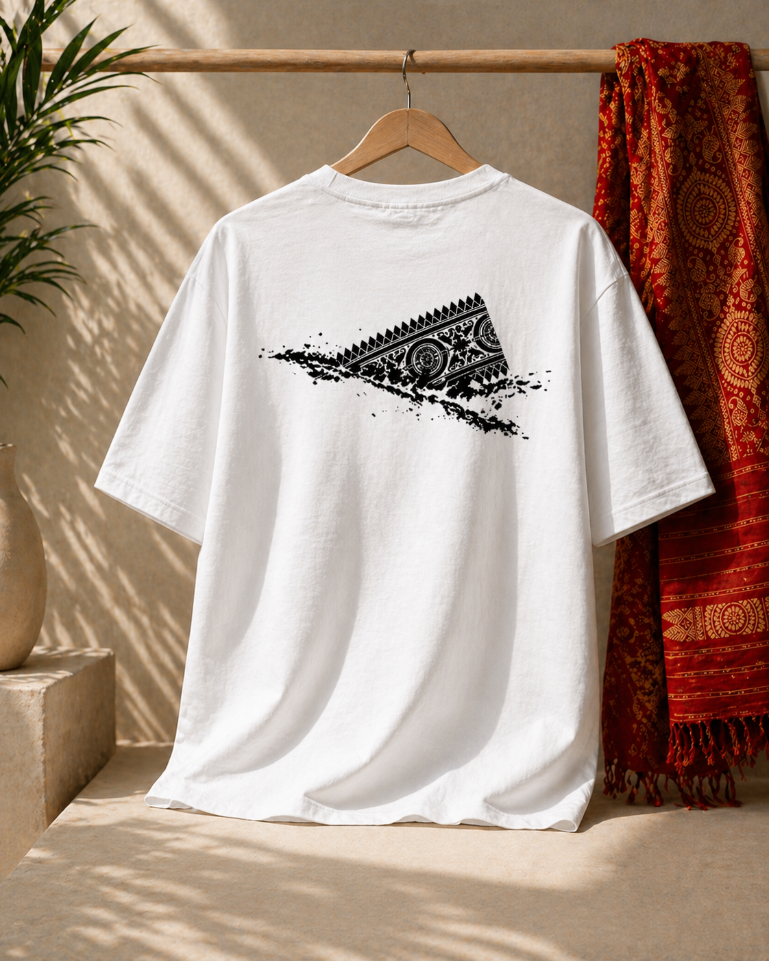 Aaronai Flow Oversized Tee — White T-Shirt / Black Design