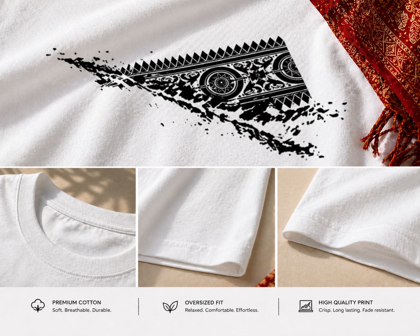 Aaronai Flow Oversized Tee — White T-Shirt / Black Design