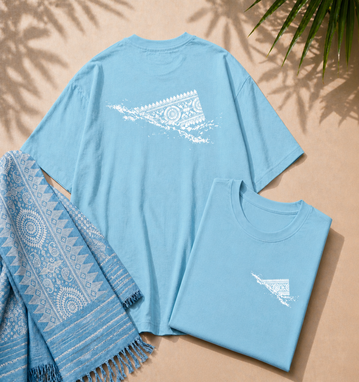 Aaronai Flow Oversized Tee — Baby Blue T-Shirt with White Design — Aagordrip premium streetwear