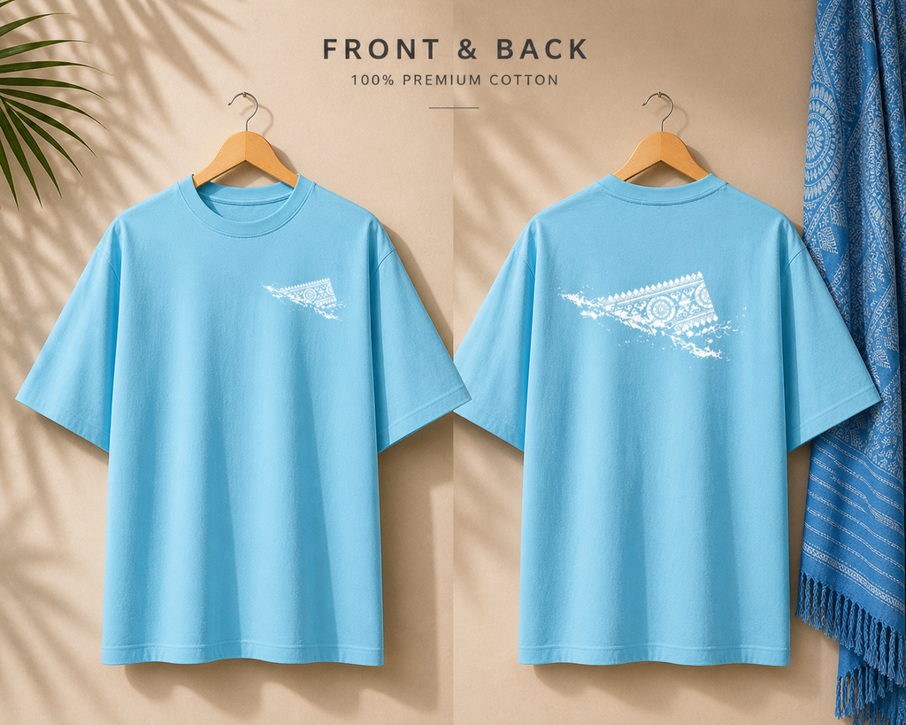 Aaronai Flow Oversized Tee — Baby Blue T-Shirt / White Design