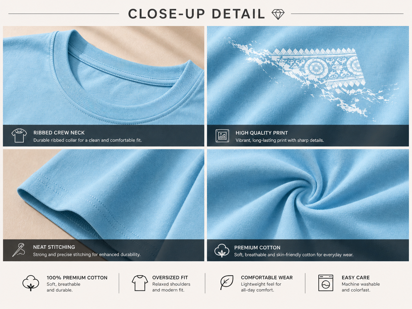 Aaronai Flow Oversized Tee — Baby Blue T-Shirt / White Design