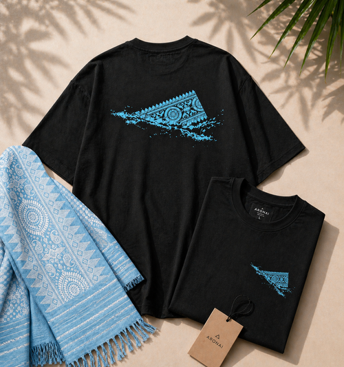 Aaronai Flow Oversized Tee — Black T-Shirt with Sky Blue Design — Aagordrip premium streetwear
