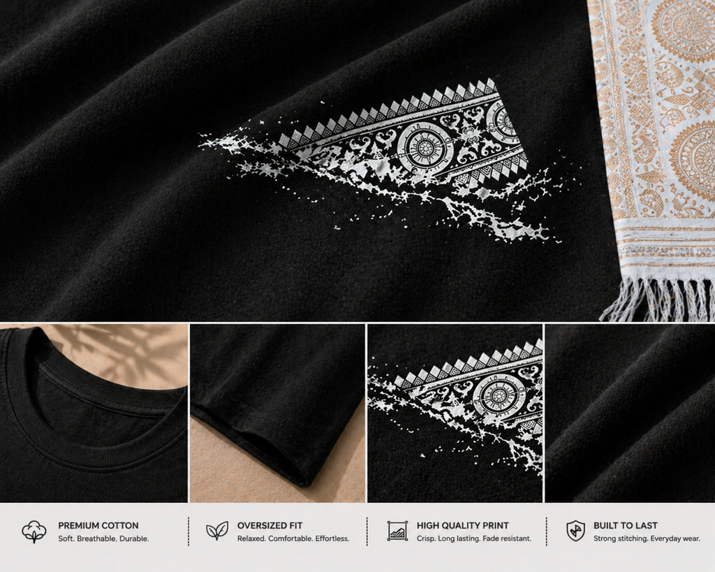 Aaronai Flow Oversized Tee — Black T-Shirt / White Design