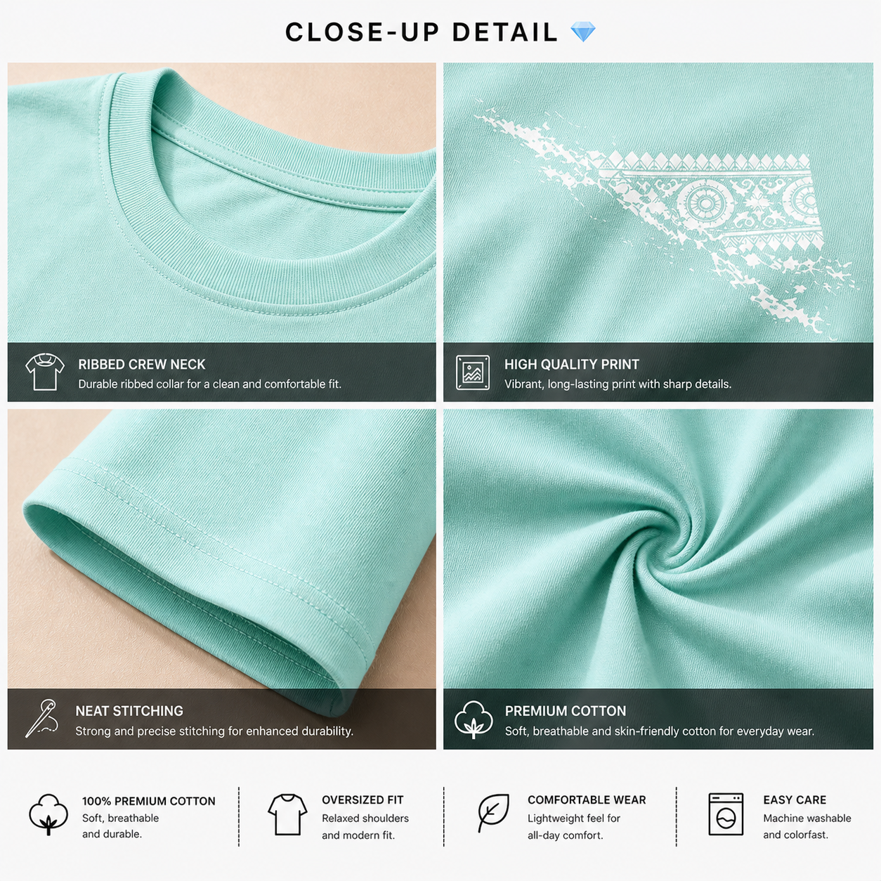 Aaronai Flow Oversized Tee — Mint T-Shirt / White Design